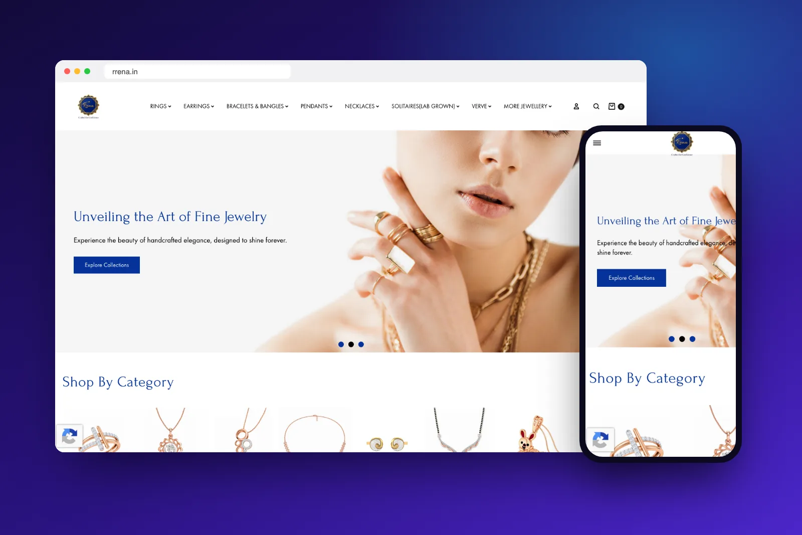 Rrena Fine Jewellery website on desktop and mobile